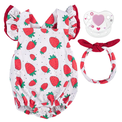 BABESIDE 3Pcs Reborn Baby Doll Clothes for 17- 22 Inch Dolls Strawberries Baby Doll Clothes Outfits fit Reborn Baby Dolls Baby Doll Accessories with Magnetic Pacifier for Newborn Baby Doll Girl