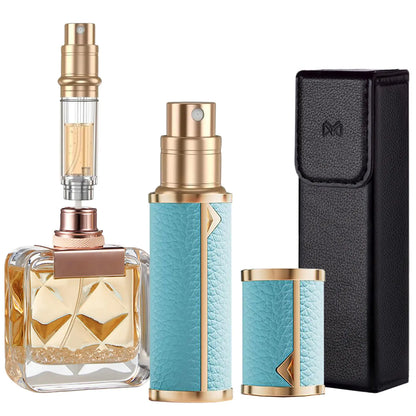 Perfume Travel Refillable BottleGenuine Leather Perfume AtomizerMini Travel Cologne DispenserPortable Sprayer Pocket Size Atomizer for Cruise Car Trip Purse Gift 5ml -Blue