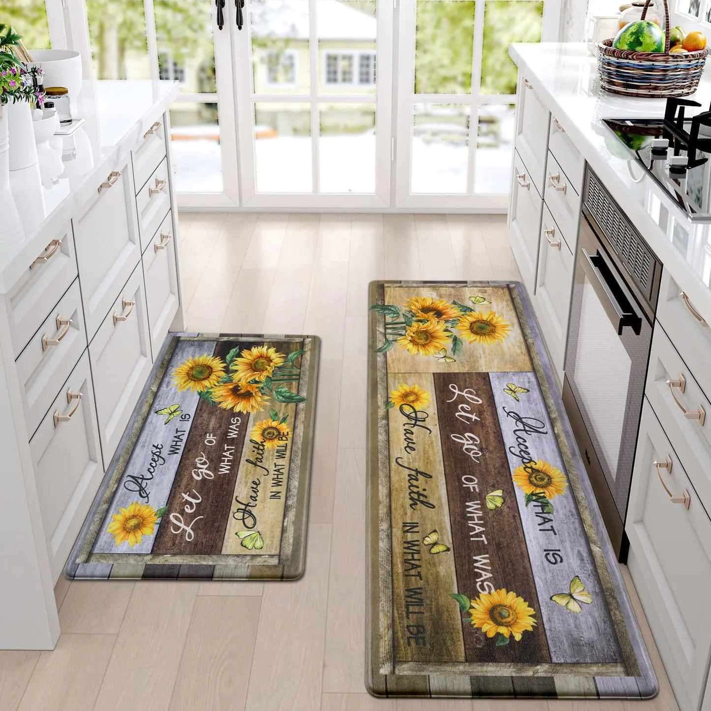 Likiyol Kitchen Mats for Floor Sunflower Kitchen Rugs Anti Fatigue Farmhouse Floral Non Slip Kitchen Rugs and Mats Washable Kitchen Floor Mat for Home Sink 18 x 30 + 18 x 48