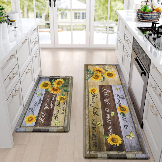 Likiyol Kitchen Mats for Floor Sunflower Kitchen Rugs Anti Fatigue Farmhouse Floral Non Slip Kitchen Rugs and Mats Washable Kitchen Floor Mat for Home Sink 18 x 30 + 18 x 48