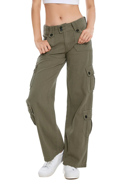 Womens Y2k Cargo Jeans Multi Pocket Cargo Pants Vintage Baggy Jeans High Waist Casual Trousers