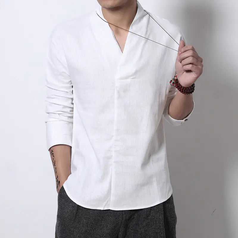 Linen Shirt for Men, Loose Long Sleeve Zen Tee