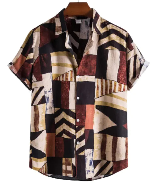 Floral Patterned Short Sleeve Cardigan Shirt for Men