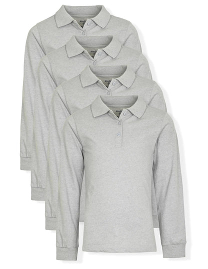 Studio 3 Girls 4-Pack Soft Jersey Long Sleeve Polo Shirts Heather 10/12