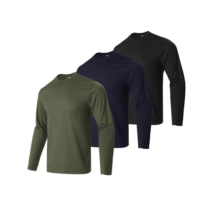 Facitisu 3 Pack Men Long Sleeve T Shirts Quick Dry Athletic Running Activewear Workout Performance Tee Shirts 2XL