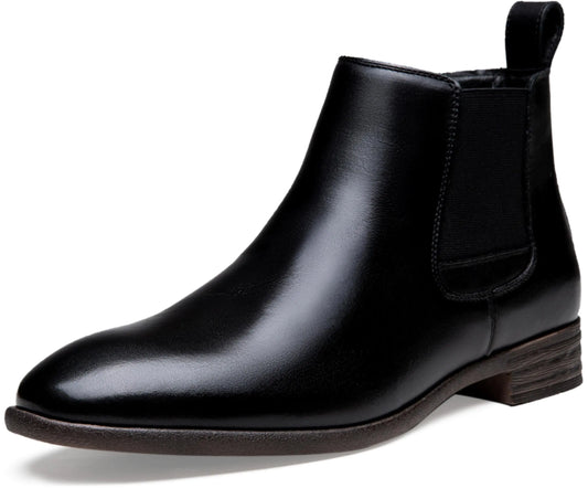 Jousen Mens Chelsea Boots Leather Lightweight Casual Chukka Ankle Boots Classic Elastic Dress Boots for Men (AMY8155A Black 10)