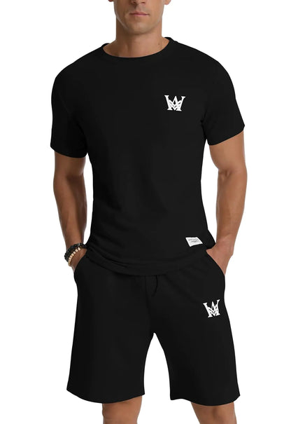 MLANM Mens Short Sets 2 Piece Outfits Casual Summer Tracksuits Fashion Short Sleeve T Shirt and Short Sets XL-Black