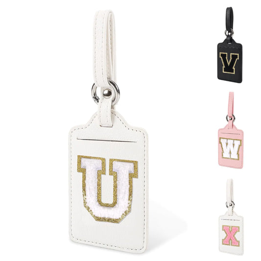Personalized Initial A-Z Luggage Tag for Suitcases PU Leather Luggage Tags with Privacy Cover Name Card White Cute Monogrammed Funny Luggage Baggage TSA Approved Tags for Women Kid(1 Pack Letter U)