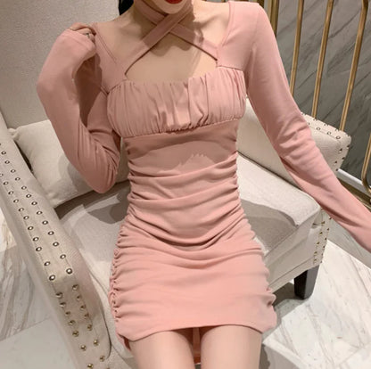 Long Sleeve Short Dress with Tie, Fairy Style Dress