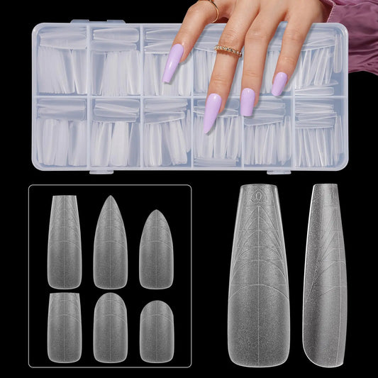 LIONVISON Coffin Nails Tips Long: No C Curve GuideLines Nail Tips for Acrylic Nails Full Cover Press on Nail tips Full Matte Fake Nail Extension Tips for Beginners DIY Nail Salon 12Sizes 240PCS