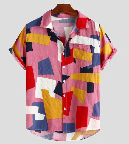 Floral Patterned Short Sleeve Cardigan Shirt for Men