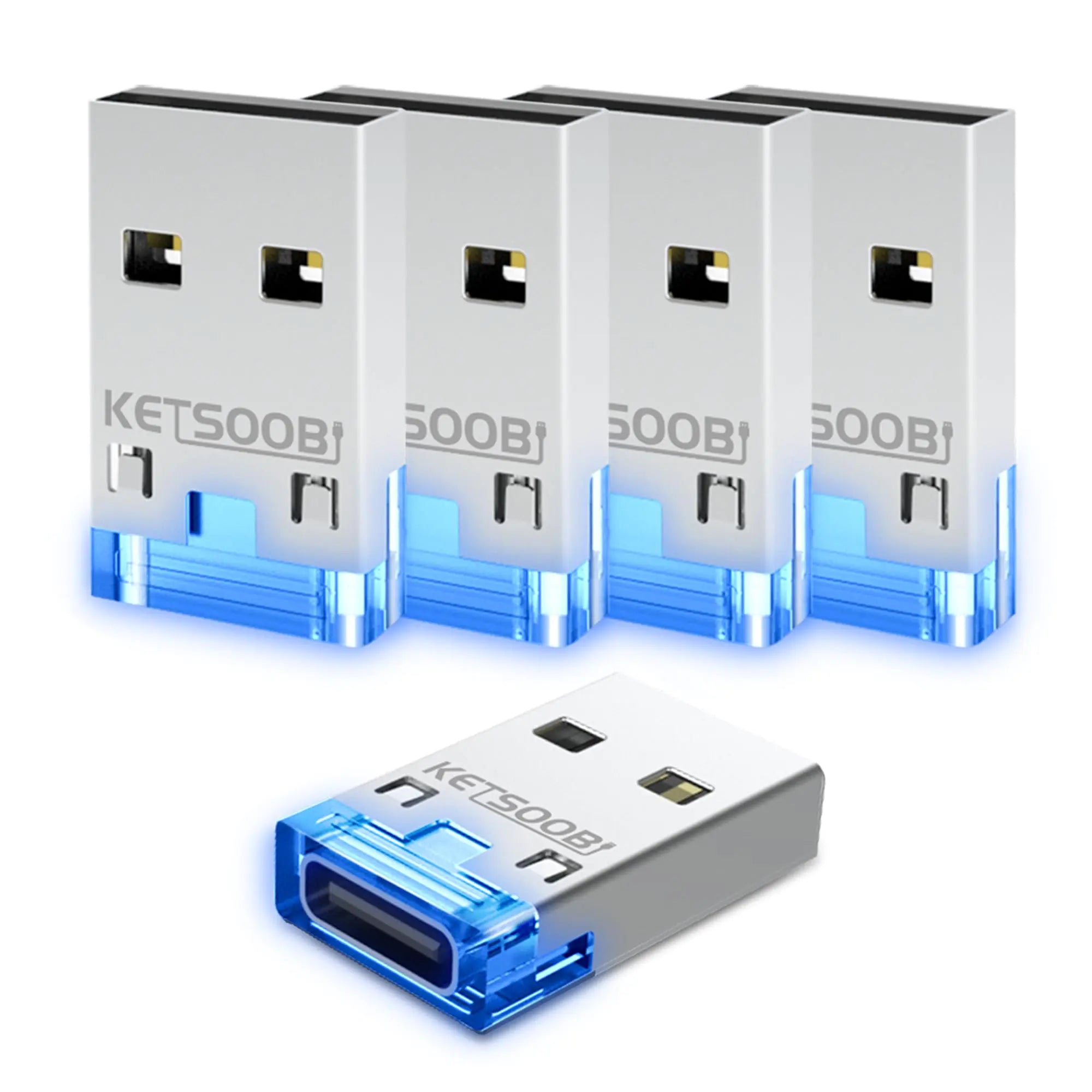 5-Pack USB A Male to USB C Female Adapter USB Adaptor with Blue LED Type C to USB Converter Compatible with iPhone15/14 Pro Max Samsung Galaxy S22