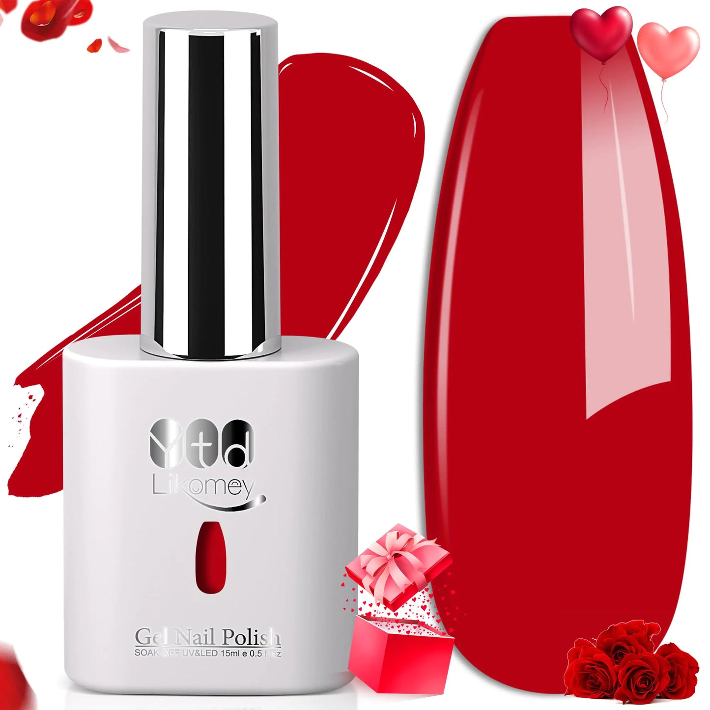 YTD Likomey Gel Nail Polish15ml Bright Red UV Nails GelSalon Home DIY Nail Art Manicure and Pedicure Gel Varnish Valentines Day GiftCS446
