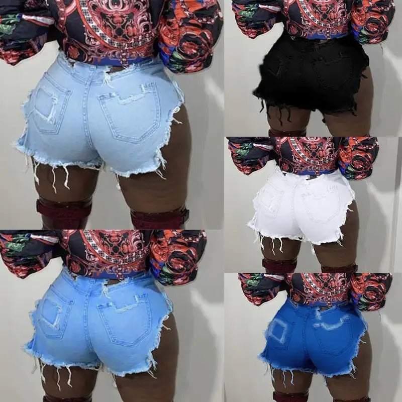 Frayed Ripped Stretch Denim Shorts for Women