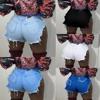 Frayed Ripped Stretch Denim Shorts for Women