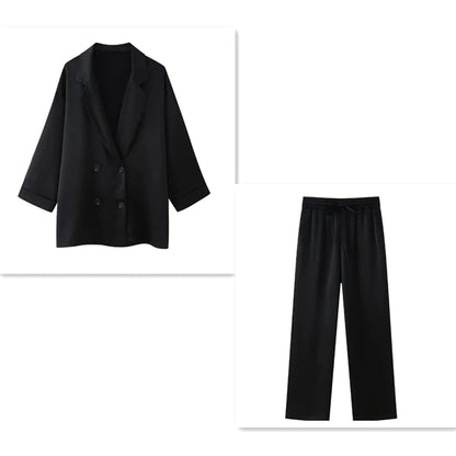 Ruffled Blazer & Casual Trousers Suit