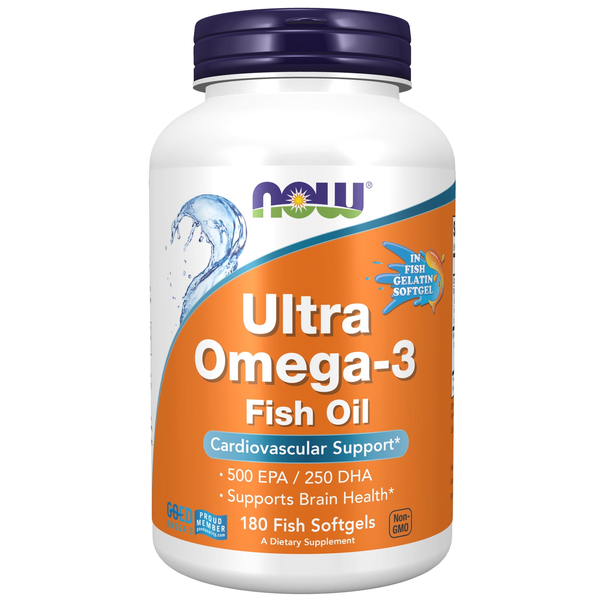 Supplements, Ultra Omega-3, 500 EPA and 250 DHA, Cardiovascular Support, 180-Fish Gelatin Softgels