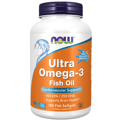 Supplements, Ultra Omega-3, 500 EPA and 250 DHA, Cardiovascular Support, 180-Fish Gelatin Softgels