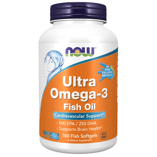 Supplements, Ultra Omega-3, 500 EPA and 250 DHA, Cardiovascular Support, 180-Fish Gelatin Softgels