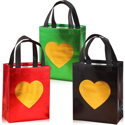 YINGZI 12 Gift Bags Printed With Shiny Love Logo 4 Red 4 Green And 4 Black Non-Woven Bags Reusable Gift Bags Birthday Bags Party Bags Christmas Bags 8x4x10 inch (Mixed)