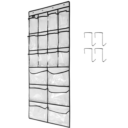 TidyMaster Extra Large Hanging Crystal Clear Over Door Shoe Organizers Closet Shoe Organizer Shoe Rack Organizer Shoe Storage 12+6Pockets 4Hooks white (59"x 21.6")