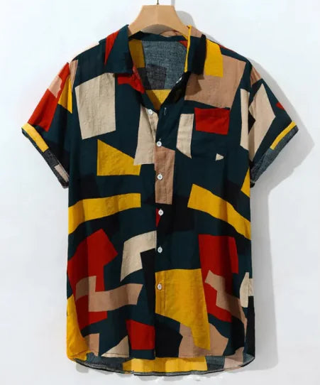 Floral Patterned Short Sleeve Cardigan Shirt for Men