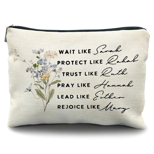 Likjad Christian Gifts for Women - Christian Makeup Cosmetic Bags for Women Women of the Bible Floral Makeup Bag for Purse Bible Verse Gifts Gifts for Christian Women