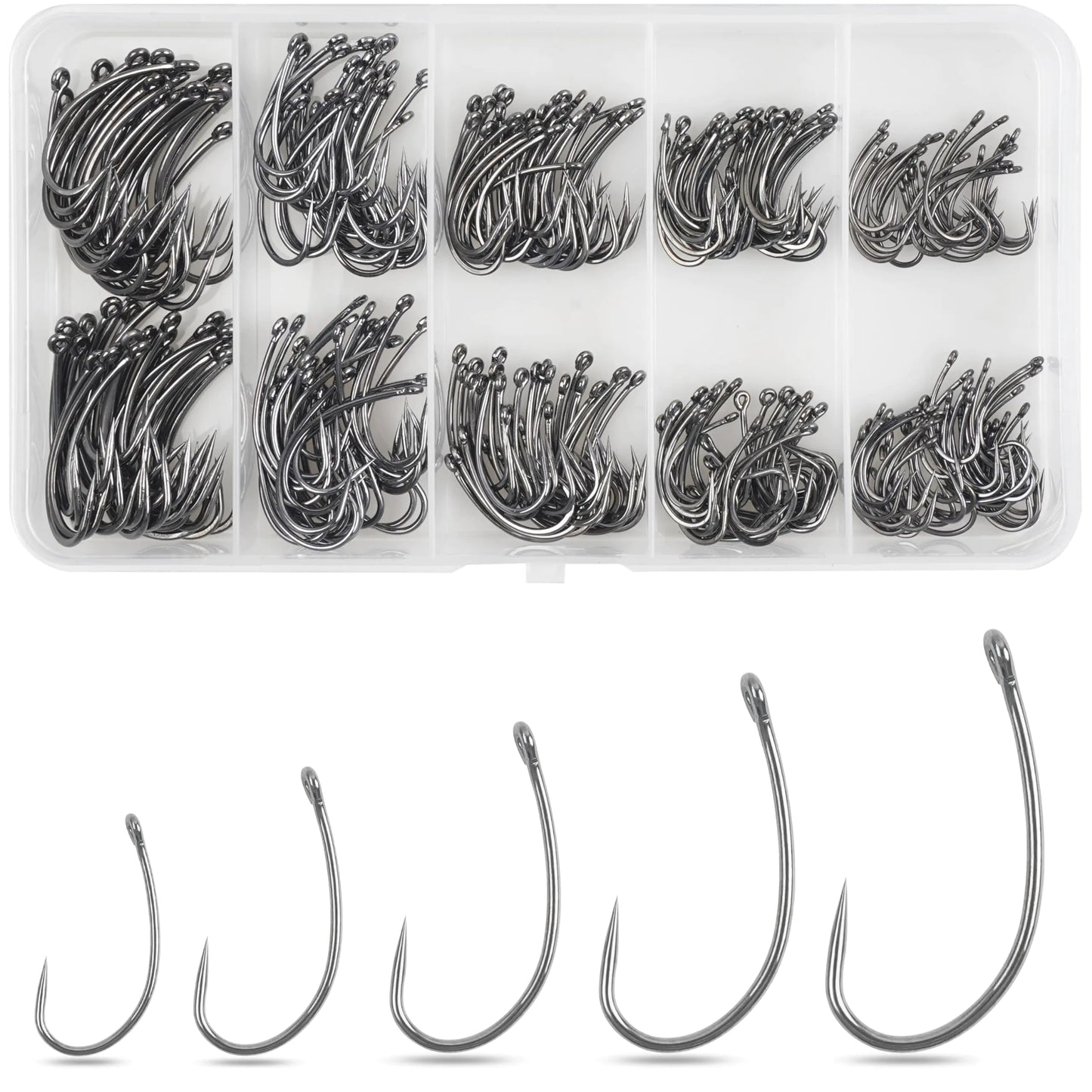 Barbless Fishing Hooks 300pcs Carp Fishing Hooks Trout Hooks Circle Hooks Curve Shank Crank Fly Tying Hooks Carp Hair Fishing Bait Rigs for Freshwater Saltwater Fishing