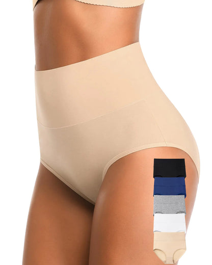 CULAYII Tummy Control Underwear for Women High Waisted Full Coverage Ladies Underwear Soft Stretch Cotton Postpartum Briefs Underwear Panties Pack(XL)