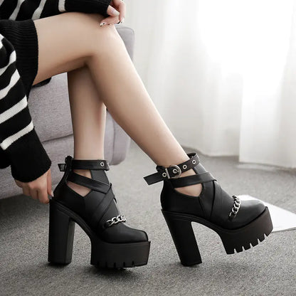High Heel Short Waterproof Ankle Boots with Chunky Sole