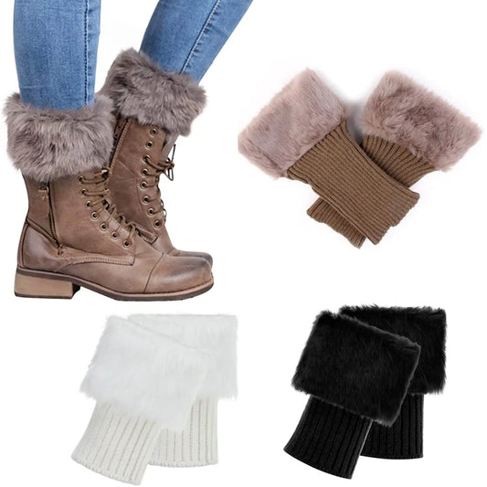 JOINSI 3 Pairs Women Faux Fur Boot Cuffs Winter Furry Fuzzy Leg Warmers Boot Topper Socks