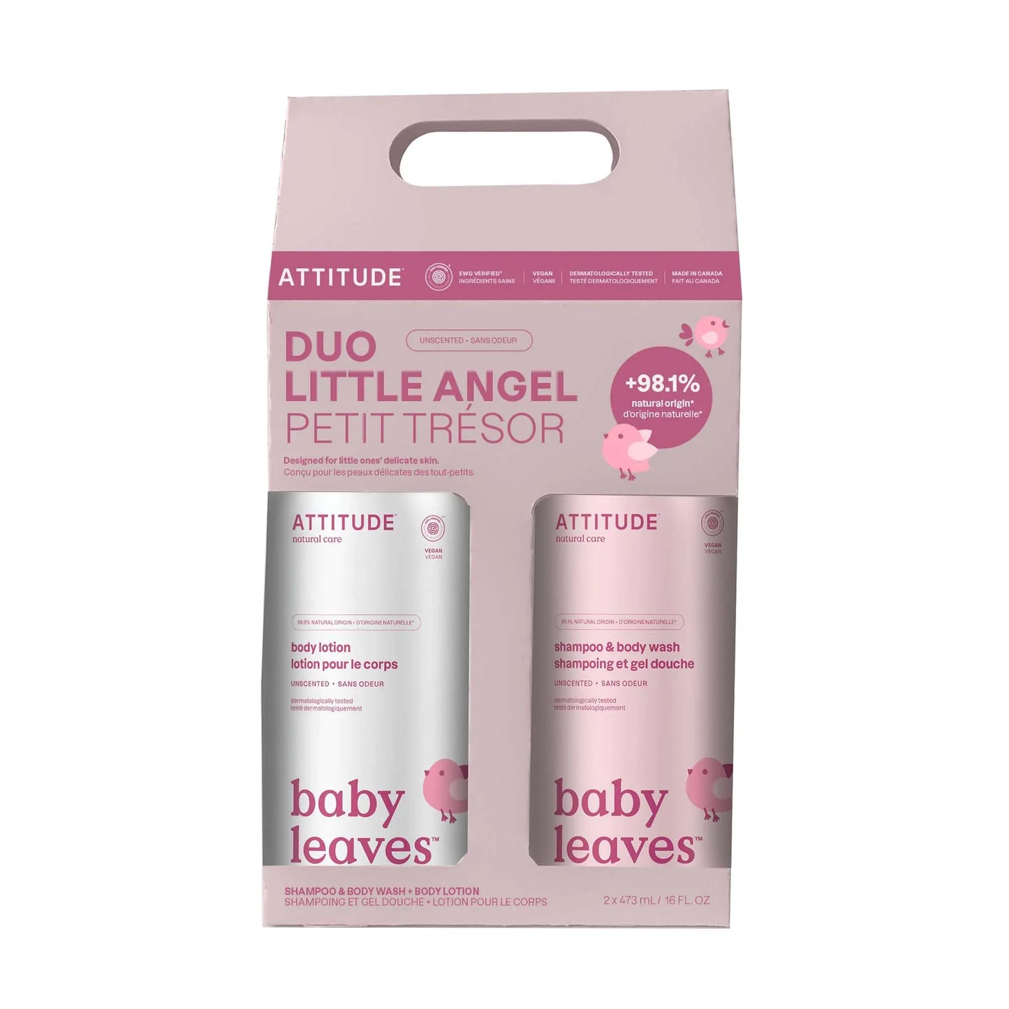 ATTITUDE Baby 2-in-1 Shampoo & Body Wash and Baby Lotion Set EWG Verified Dermatologically Tested Soap and Moisturizing Cream Vegan Unscented 16 Fl Oz each