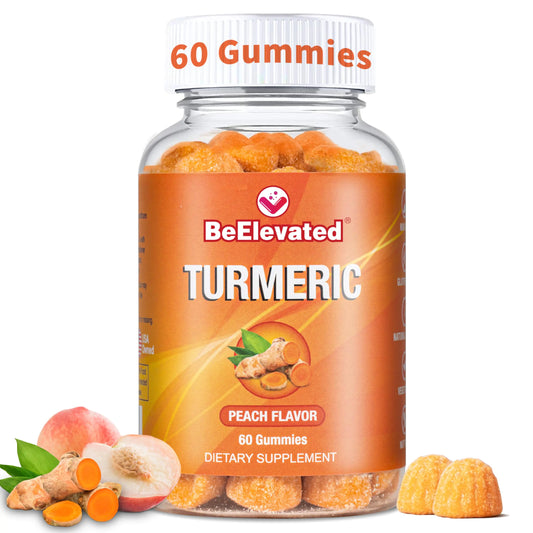BeElevated Turmeric Curcumin Gummies for Adults - Extract 8:1 2000mg - Black Pepper and Ginger Supplements for Joint Support - Vegan Chewable Vitamins Supplement - Peach Flavor Turmeric Gummy Chews