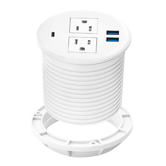 Kungfuking Desktop Power Grommet with PD 20W USB CRecessed Power Strip with USB Port Desk Outlet Socket with USB C2 AC Outlets and 3 USB Charging Port 6.56 FT Extension Cord