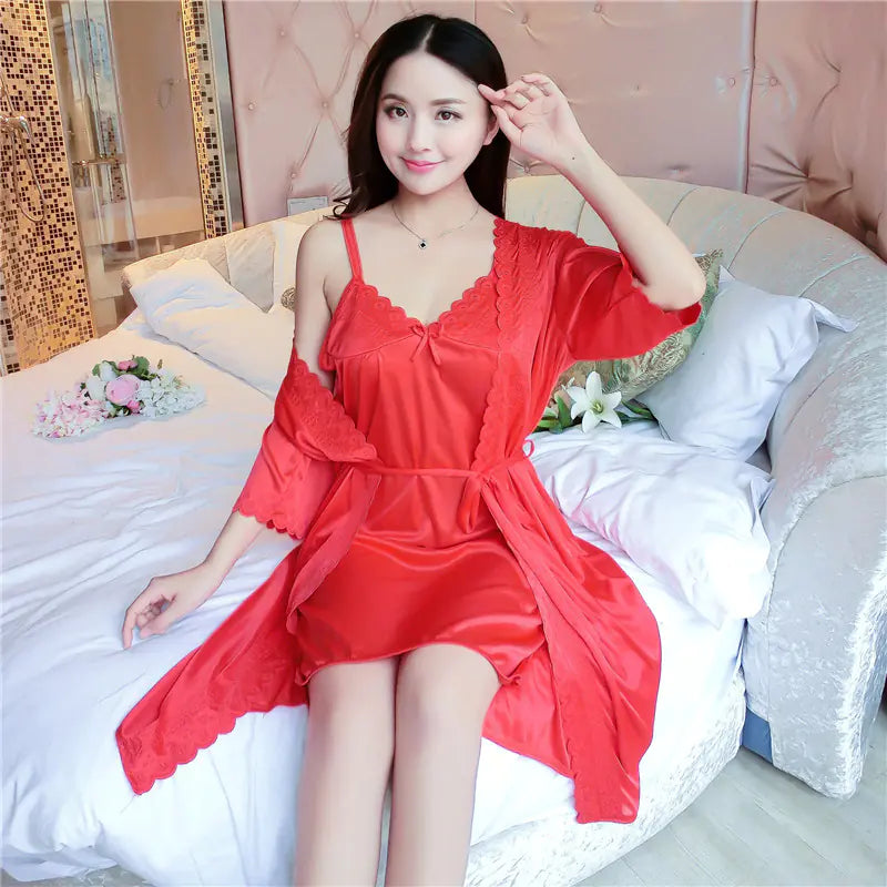 Women's Ice Silk Sexy Two-Piece Nightwear Set