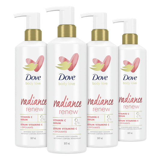 Dove Body Love Body Cleanser Radiance Renew 4 Count For Dull Skin Exfoliating Body Wash with Vitamin C Serum 17.5 fl oz