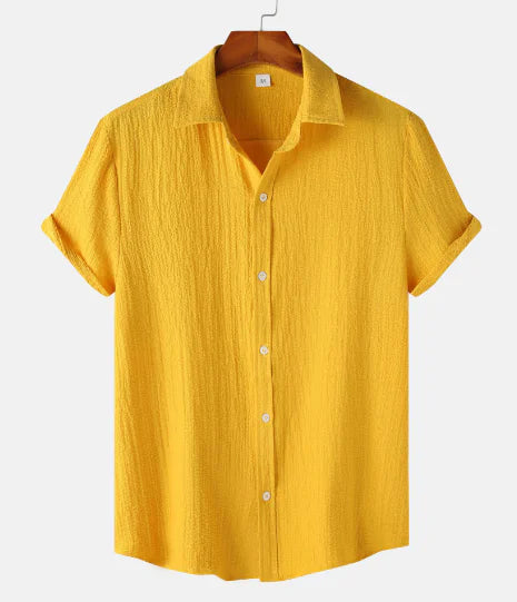 Linen Shirt - Solid Color Short Sleeve for Men