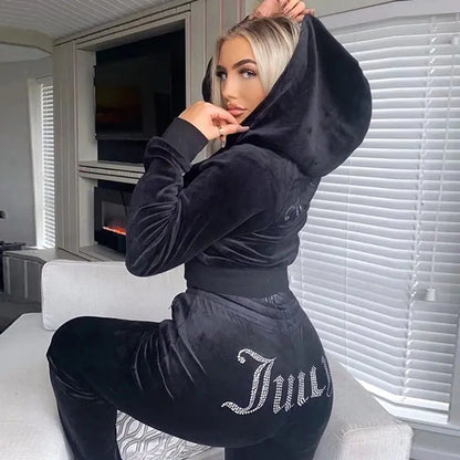 2022 Autumn Winter Fashion Rhinestone Velour Tracksuit