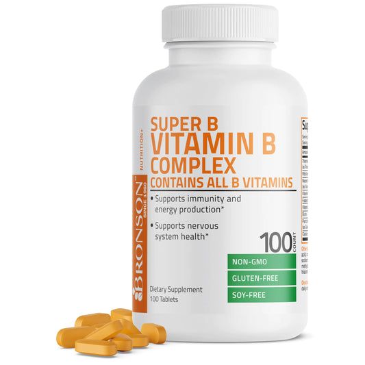 Bronson Vitamin B Complex (Vitamin B1 B2 B3 B6 B9 - Folic Acid B12) 100 Tablets
