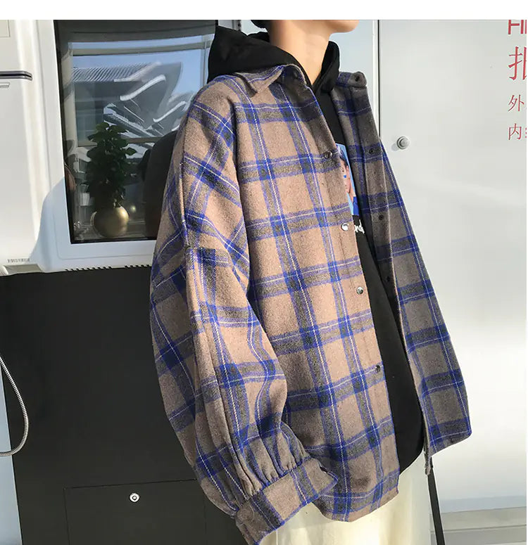 Vintage Plaid Wool Shirt Jacket for Men (Spring/Fall)