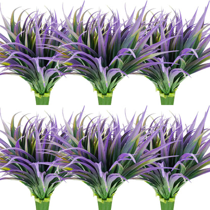 Dehoxara 24Pcs Artificial Grass Plant Fake Outdoor Plastic Plants UV Resistant Faux Grasses Greenery Shrubs for Window Box Garden Patio Porch Home Decor Light Purple