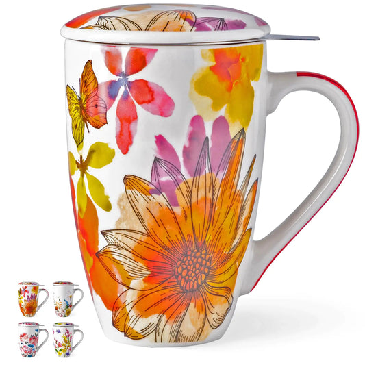 GBHOME Tea Mug with Infuser and Lid 18 Ounce Large Ceramic Loose Leaf Tea Cup Microwave Dishwasher Safe Tea Steeping Mug Pefect Gift For Tea Lover.
