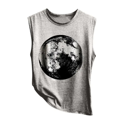 Earth Print Tank Top, Printed Vest, Sleeveless Top
