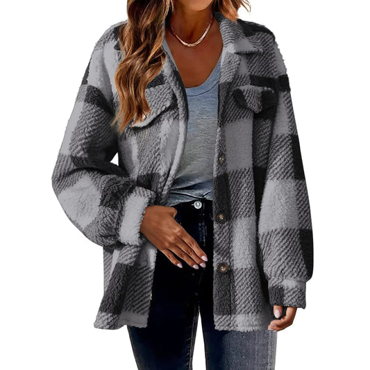 Flannel Jacket WomenShackets for Women 2024Oversized Coats Fall Western Outfits Plaid Shirts Long Sleeve Winter Clothes Fashion Clothing Trending Ofertas Del Dia De Hoy Relampago(Dark GrayXXL)