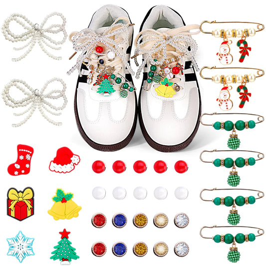 Mity rain 34PCS Shoe Charms for Sneakers - Shoe Lace Charms Contain Bows/Clips/Pins/Jewelry Christmas Shoe Decoration Charms and Shoe Jewelry for Sneakers