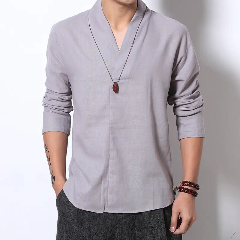 Linen Shirt for Men, Loose Long Sleeve Zen Tee