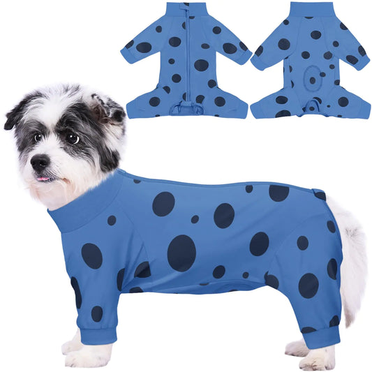 Comwish Dog Surgery Suit Long Sleeve Dog Recovery Suit Female Male with Zipper Closure Post Spay Neuter Dog Onesie Shedding Suit Full Coverage Bodysuit (Blue M)