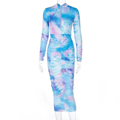 Sexy Zipper Long Sleeve Dress - Slim Fit Midi Dress