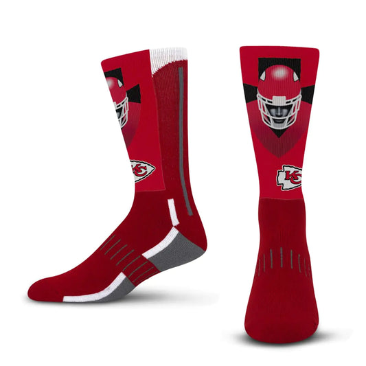 For Bare Feet NFL Men Women Team Color Logo Game Day Phenom Curve Performance Warm & Cold Weather Comfort Crew Sock - Kansas City Chiefs - Red - Adult Medium