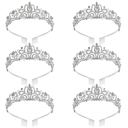 Halloween Tiara for Women Elegant Princess Crown with Combs Crystal Tiara Crowns for Women Girls Tiaras for Women Bridal Wedding (Silver/6 Pack)